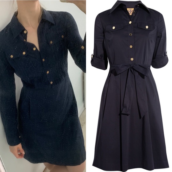 Tory Burch Dresses & Skirts - TORY BURCH Navy blue gold button down dress 4